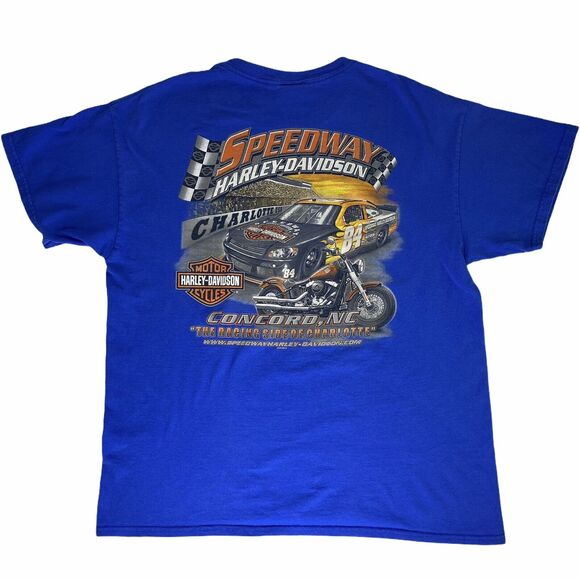 Harley Davidson T Shirt Sz L Racing Side Of Charlotte Concord NC Motorcycle Car - Picture 2 of 12